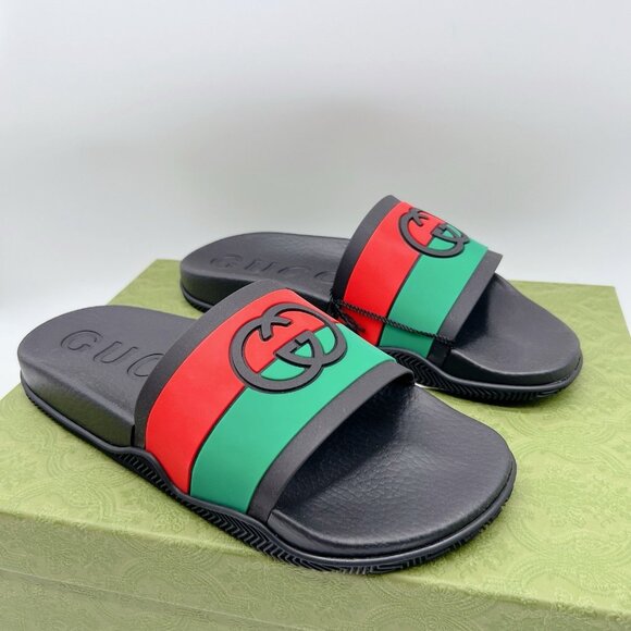 Gucci Agrado Interlocking G Logo Rubber Slide Sandals Black Mens UK 10 US 10.5 - Picture 3 of 16